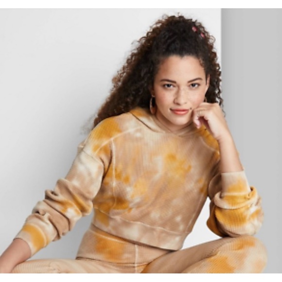 NWT. Women’s Cropped Brown Tie-Dye Waffle Hoodie- Wild Fable - Picture 3 of 6